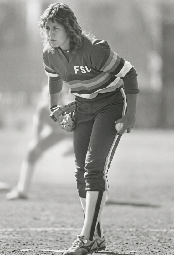 melanie parent on the pitchers mat for softball